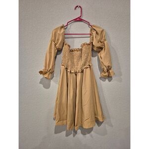 Baileys Blossom Womens M Square Neck Off Shoulder Peasant Dress Tan